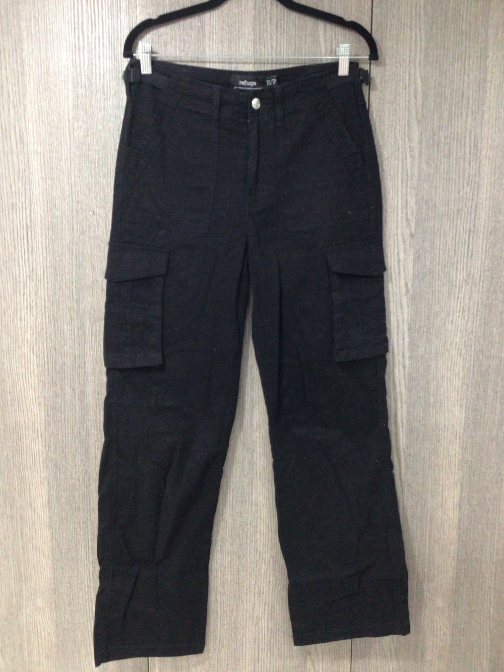 refuge Black Cargo Jeans with Flap Pockets